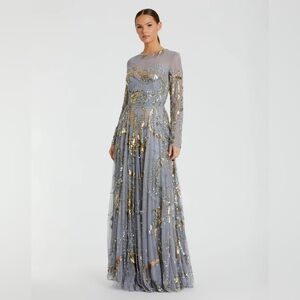 MAC DUGGAL 5217 NWT Long Sleeve Embellished Illusion Evening Gown